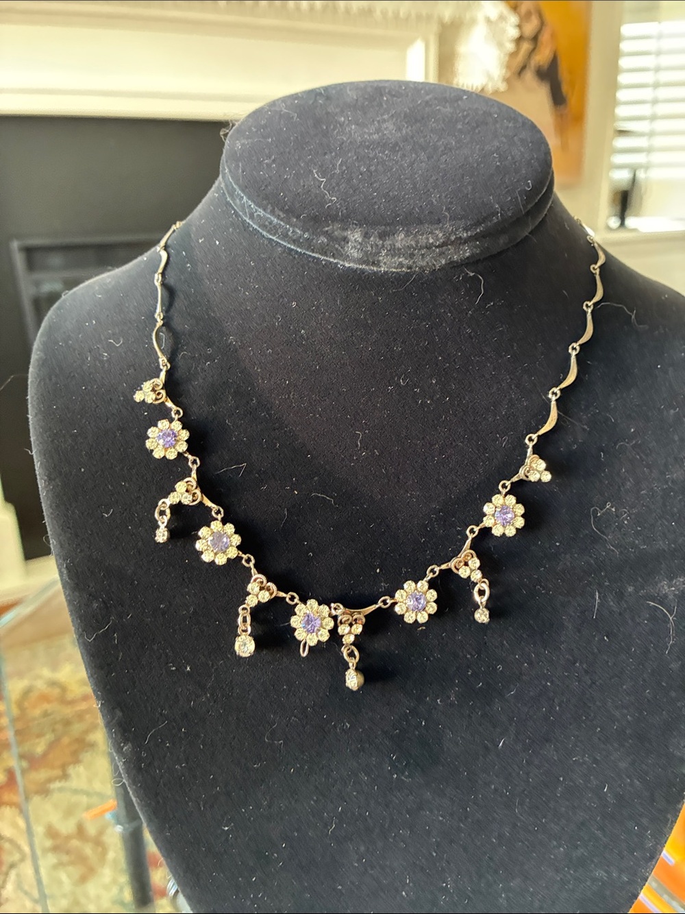Delicate Gold Flower Necklace with Purple Accents
